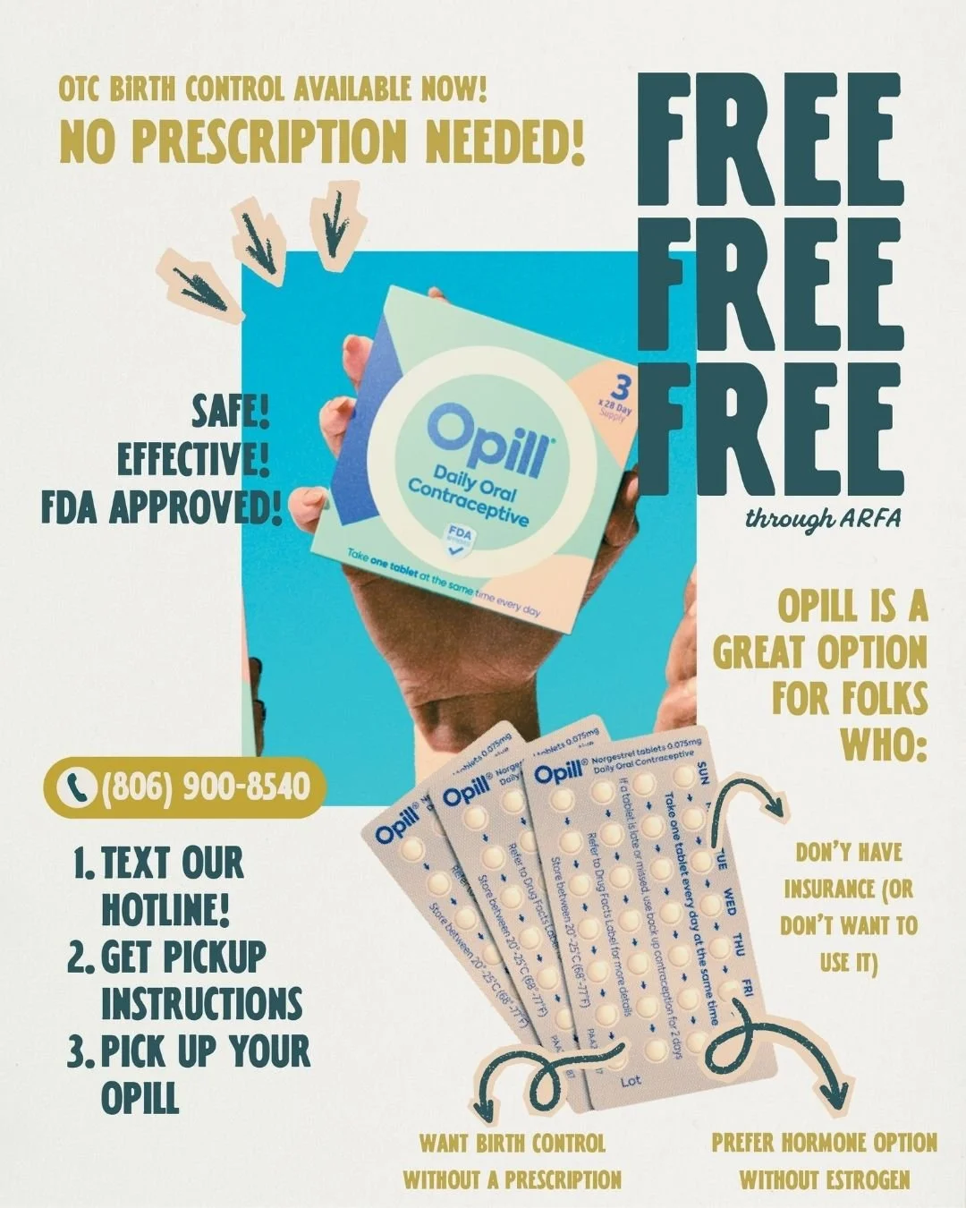 Image of Opill Flyer from Amarillo Reproductive Freedom Alliance's free birth control program.