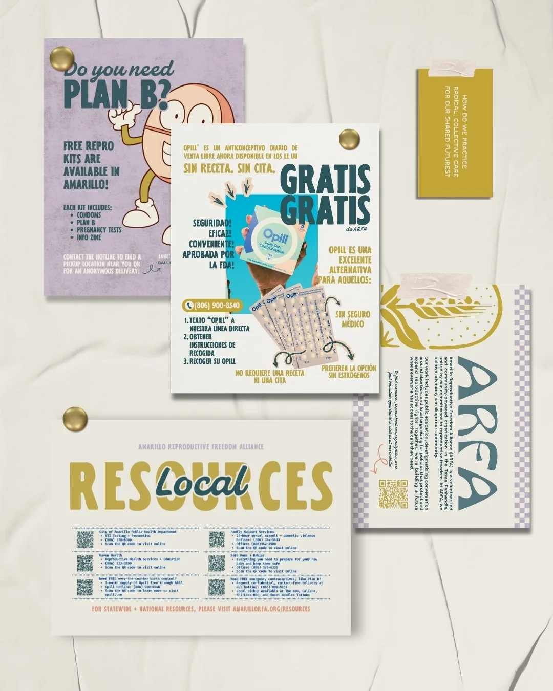 image depicting various resourses and flyers from Amarilo Reproductive Freedom Alliance