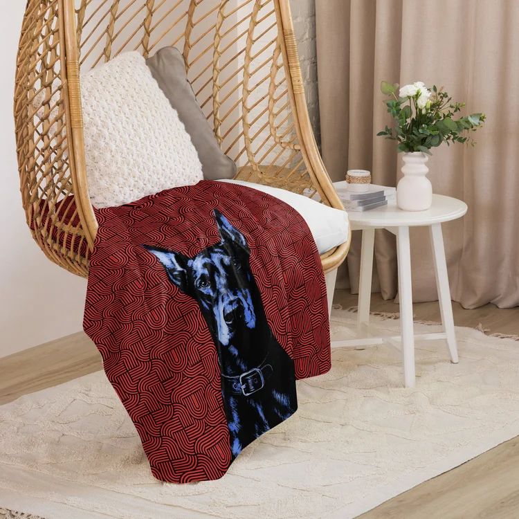 Blue Doberman sherpa blanket