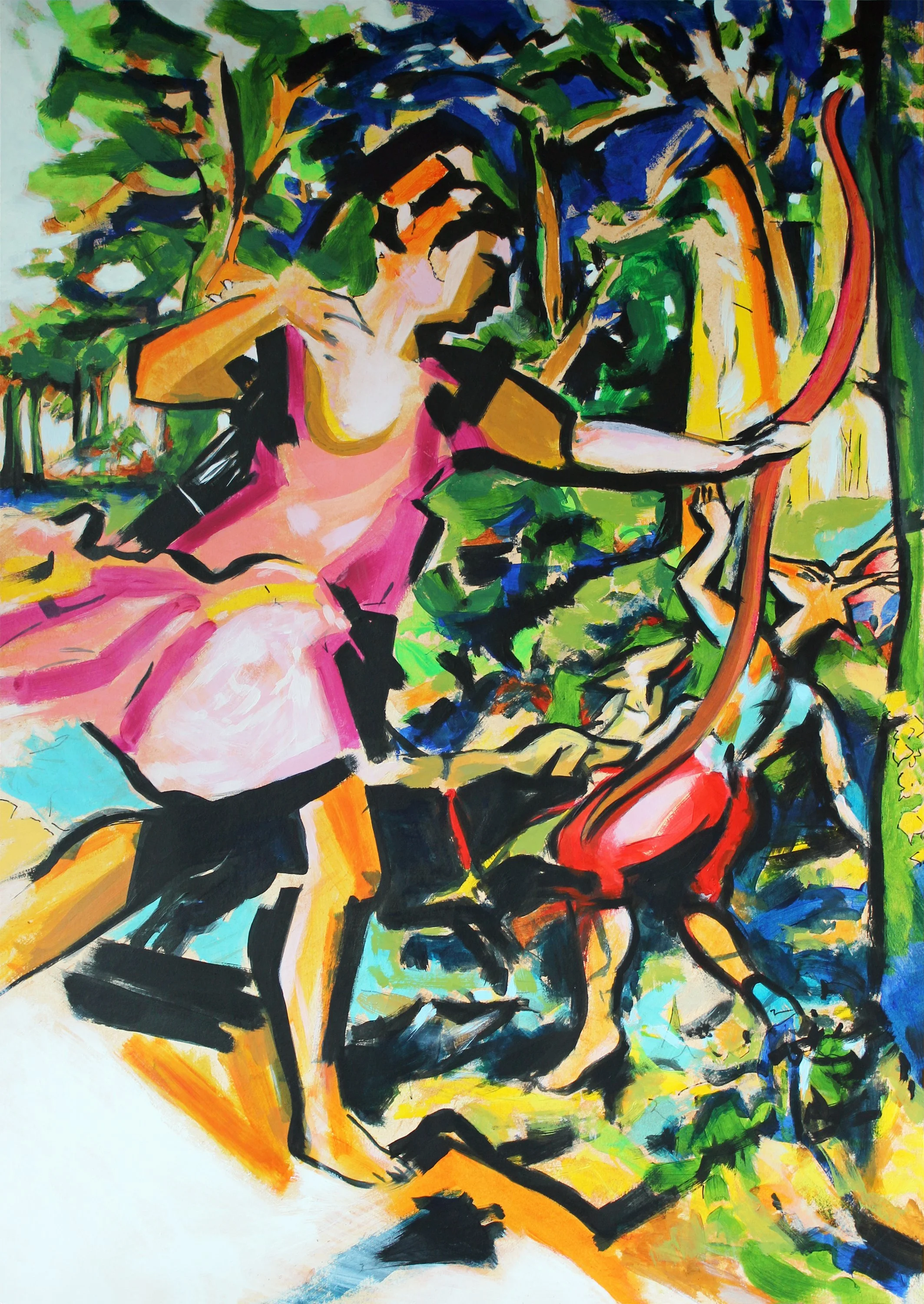 "Death of Actaeon (after Titian)”
acrylic and watercolour on paper 2026  (58 x 39 cm)