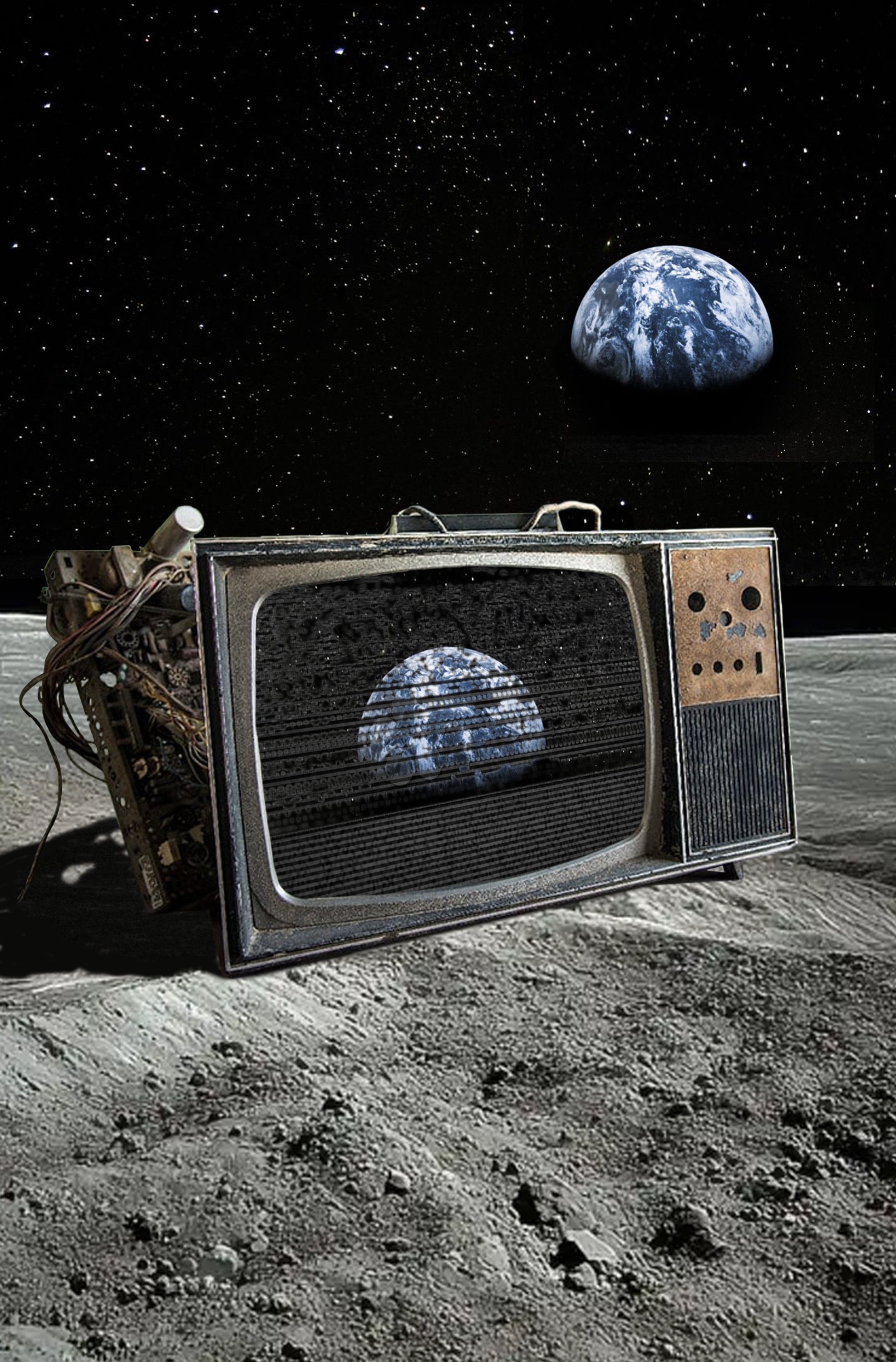 “TV Moonshot”   -  digital photomontage     in limited edition Giclee prints,    on A3 Hahnemule paper