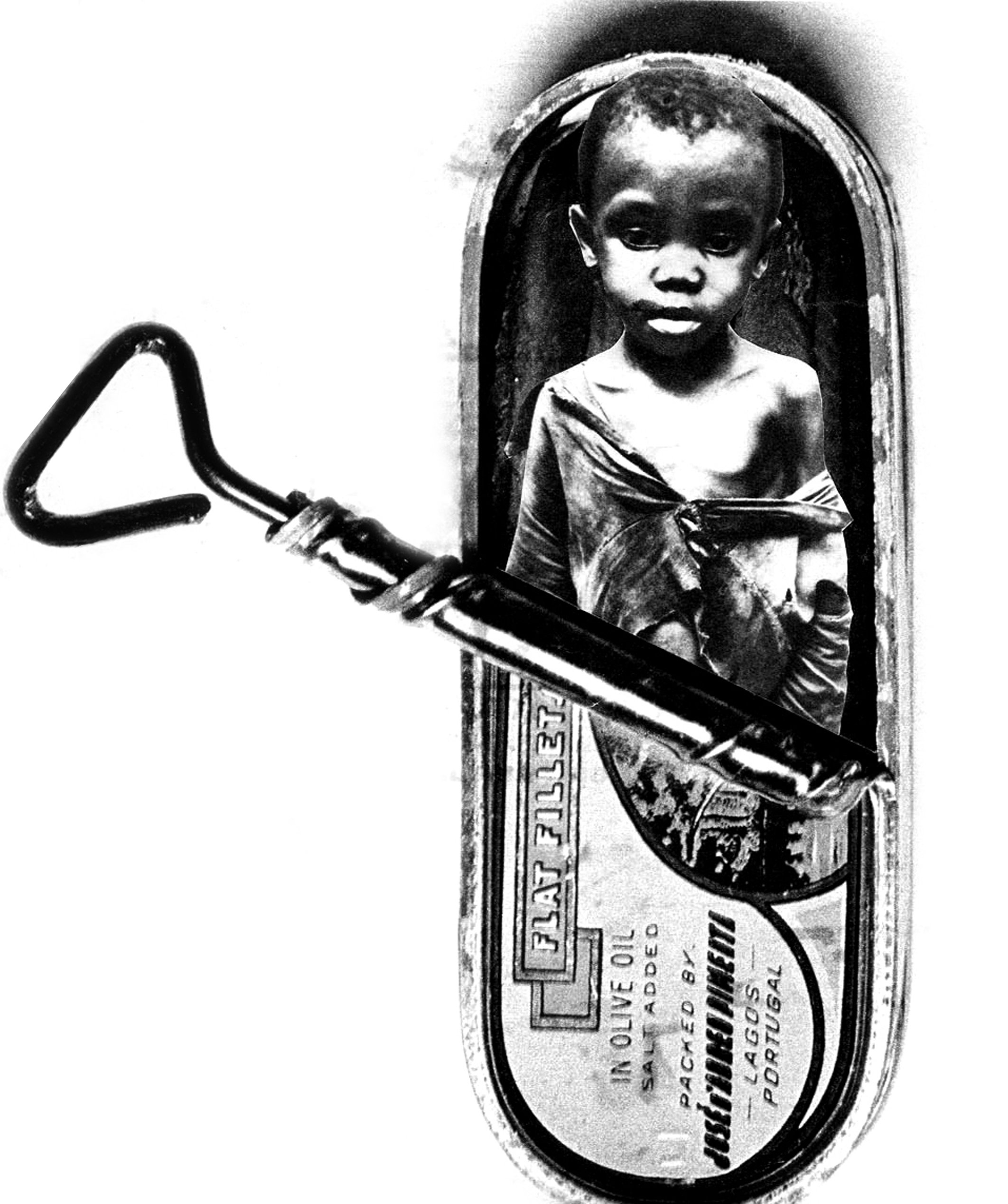 “Sardine Boy” digital photomontage in limited edition Giclee prints on A4 Hahnemule paper