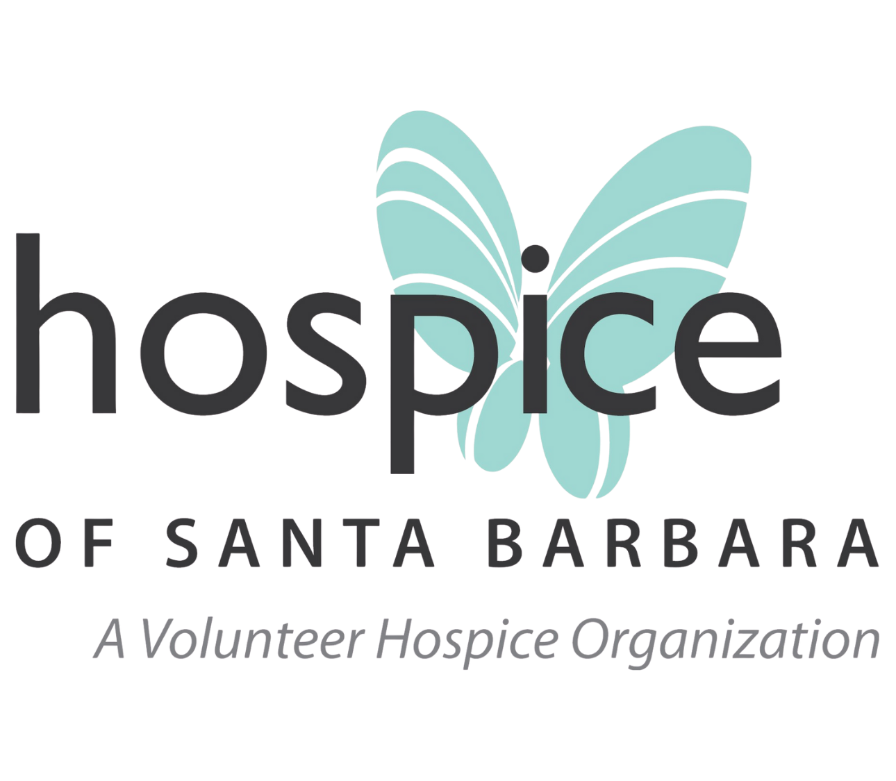 Logo for the Hospital of Santa Barbara, a volunteer hospice organization, featuring stylized butterfly wings and text.