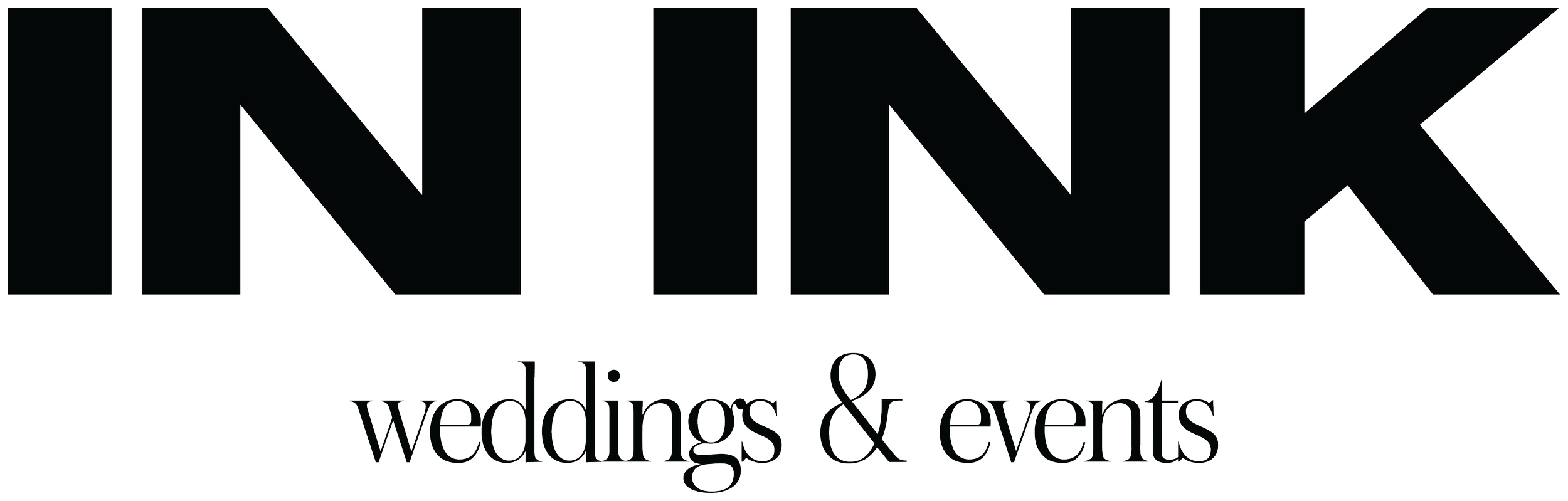 The logo features the word "ININK" in large, bold, black capital letters, with the words "weddings & events" in smaller, black lowercase letters below.