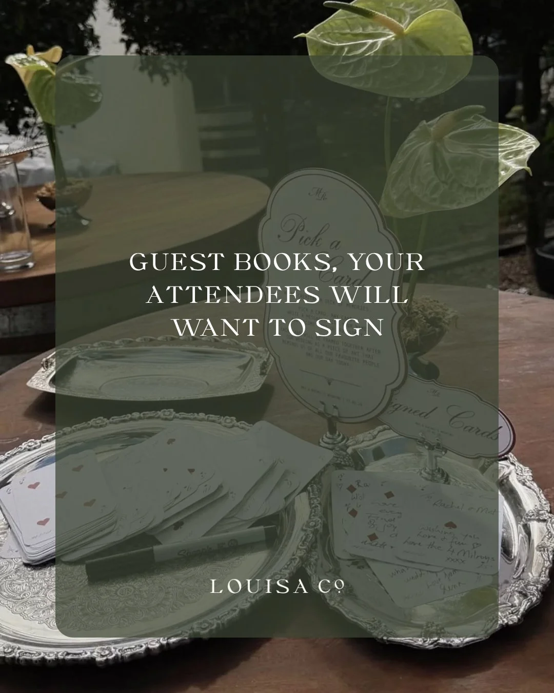 Guest books they'll want to sign, and you can't wait to keep... I think the postcards are my fav although the cowboy hat, are we kidding?

Comment your favorite!

💌 Postcard Station
🃏 Deck of Cards
🤠 Signed Cowboy Hat
🏳️ Family Flag
📆 Birthday C