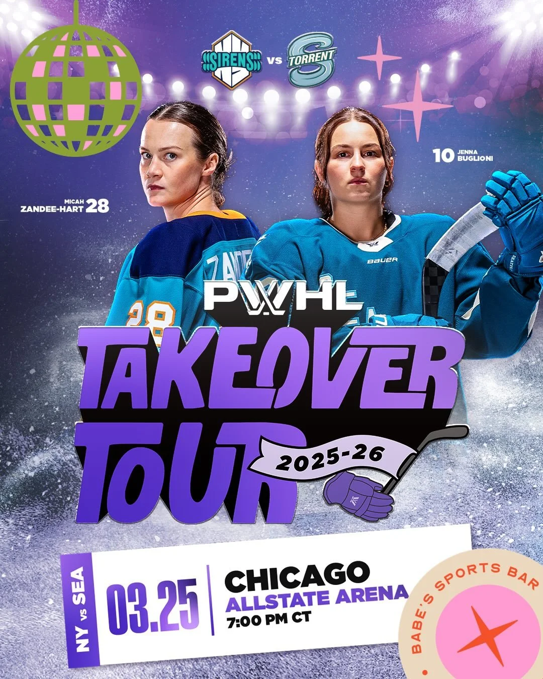 hang out with babe&rsquo;s irl as we cheer on @pwhl_sirens and @pwhl_torrent - get your tickets in the Babe&rsquo;s cheering section or grab tickets anywhere in the arena with a Babe&rsquo;s discount 🤑 we&rsquo;re cheering for both teams but areeeee