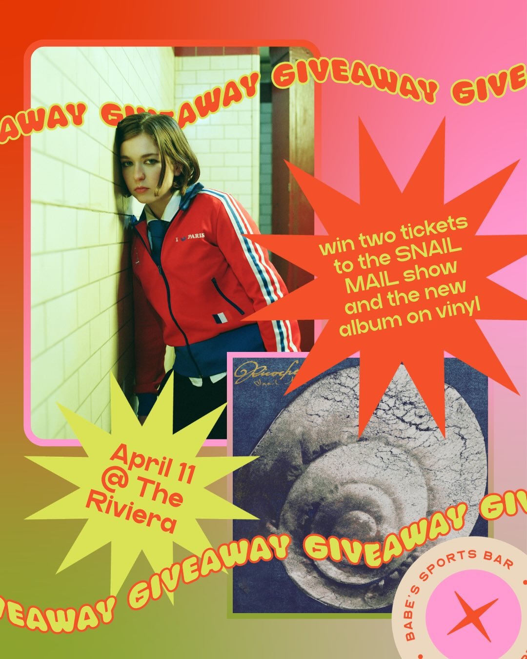 🚨 GIVEAWAY ALERT 🚨 

we&rsquo;re teaming up with @snailmail to give away two VIP passes to her upcoming show and a vinyl of the new album to two lucky friendzzzz. to enter:
1️⃣ make sure you&rsquo;re following @babesinchicago and @snailmail 
2️⃣ le