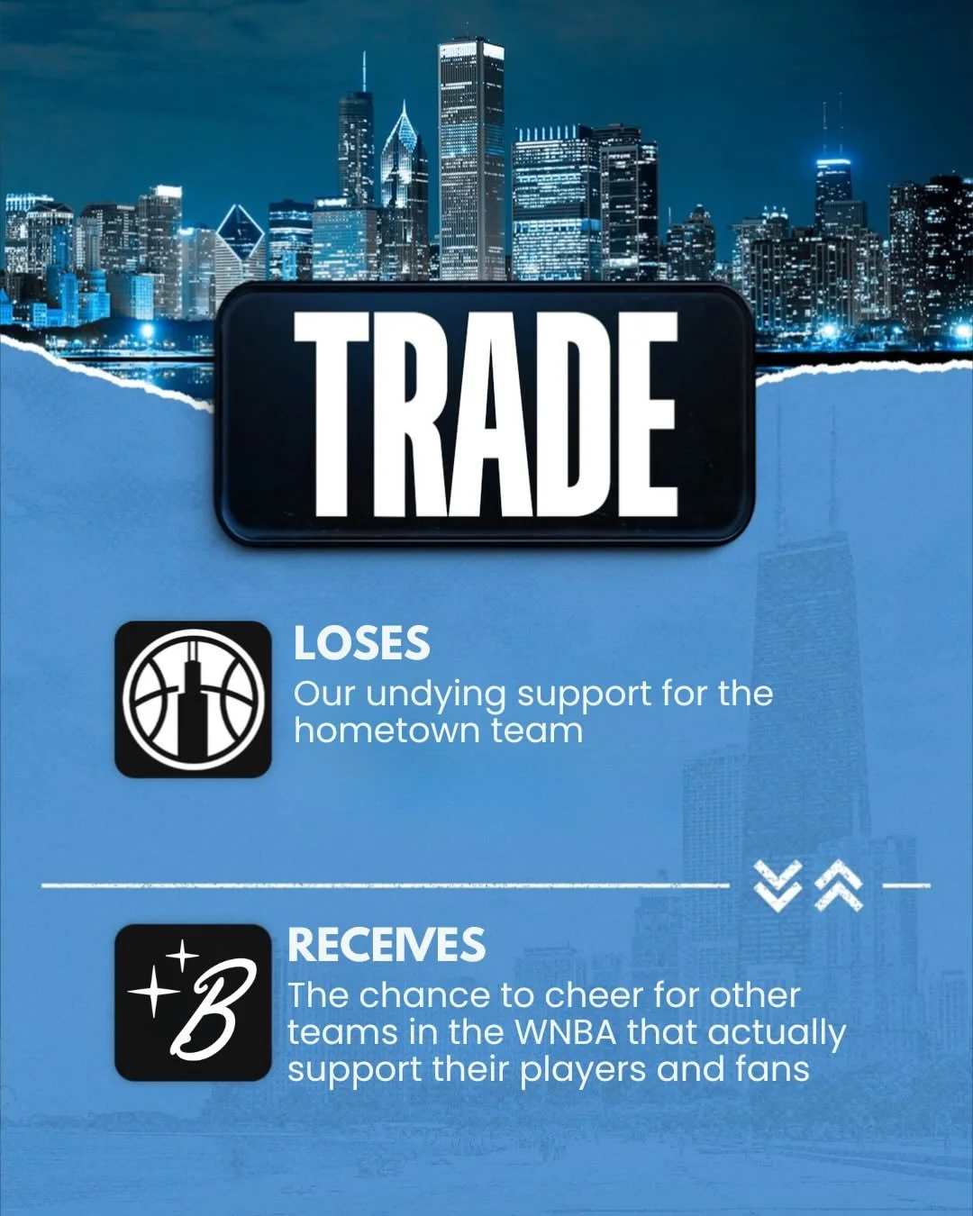 this looks like a trade announcement but we&rsquo;re actually declaring our free agency ‼️ we want to cheer for teams that invest in their players and the fan base - and sadly that&rsquo;s not how our home team operates. this W season will look a lit