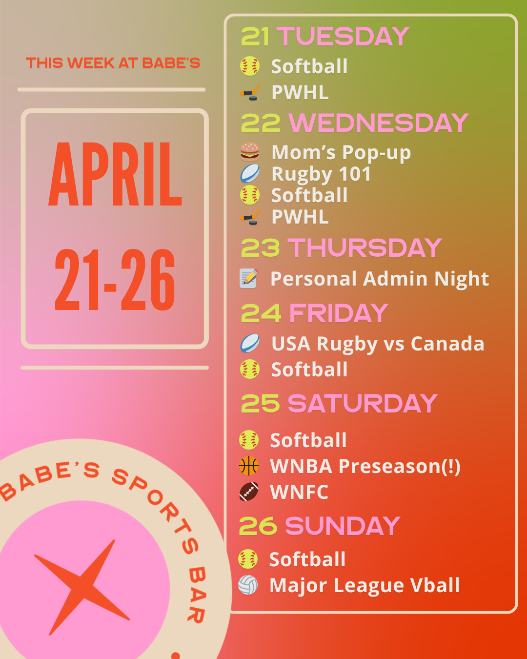 April 21 - April 26 