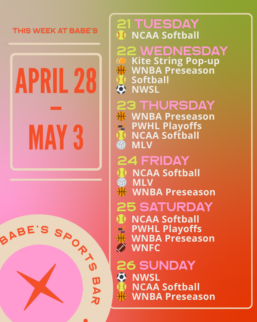 April 28 - May 3 