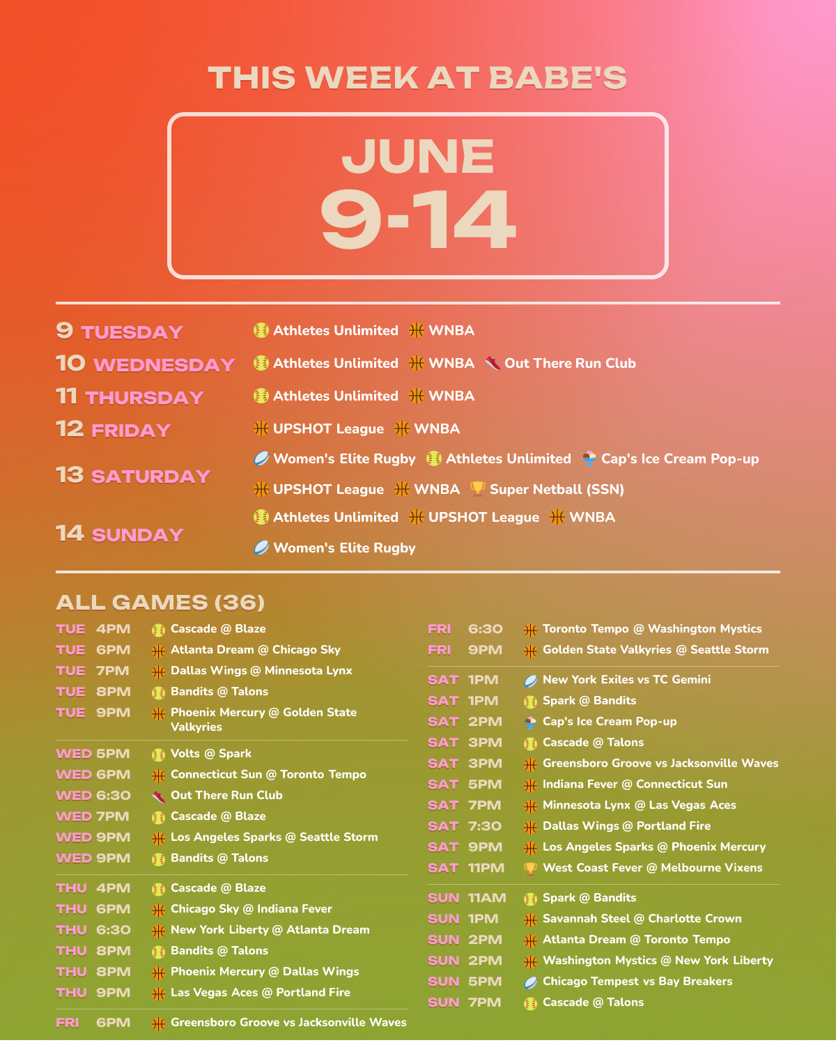 This Week at Babe’s: June 16-21