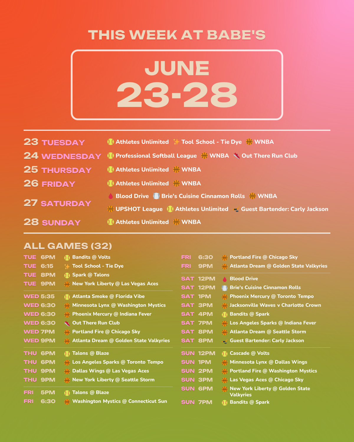 This Week at Babe’s: June 23-28