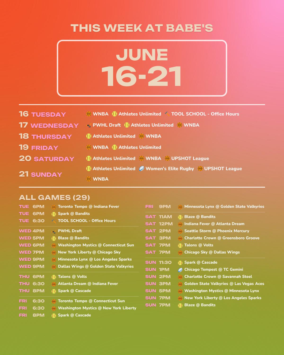 This Week at Babe’s: June 16-21