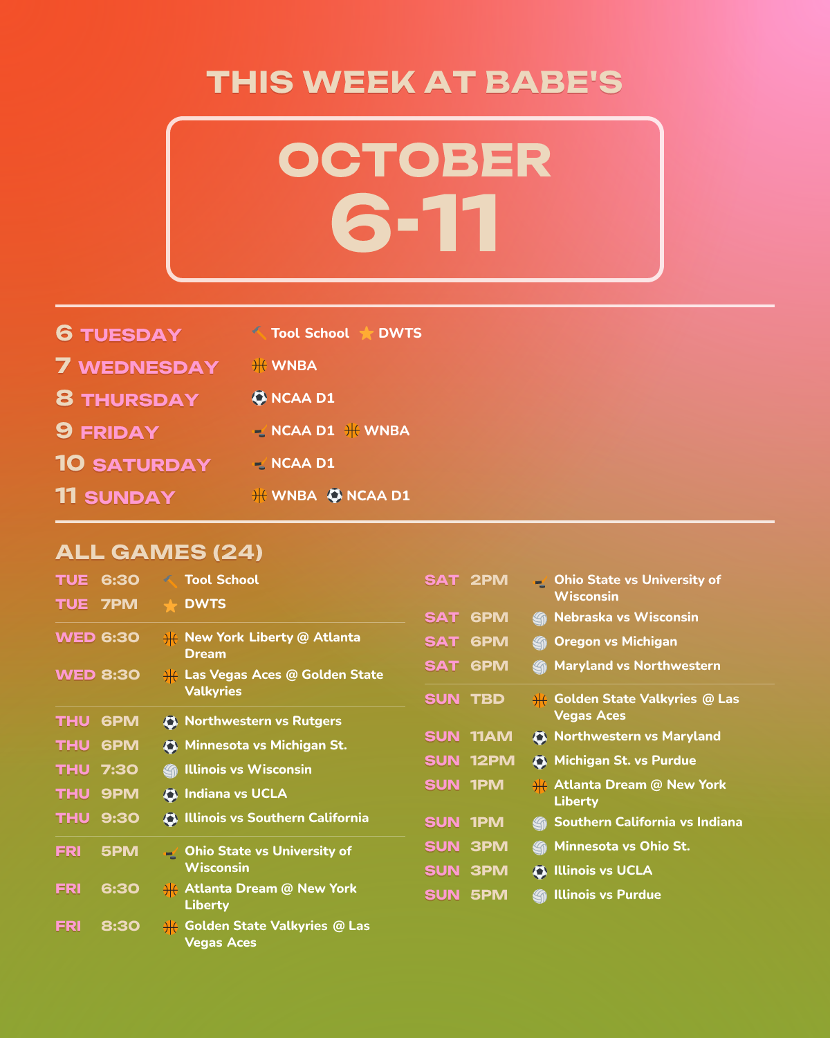 This Week at Babe’s: October 13-18