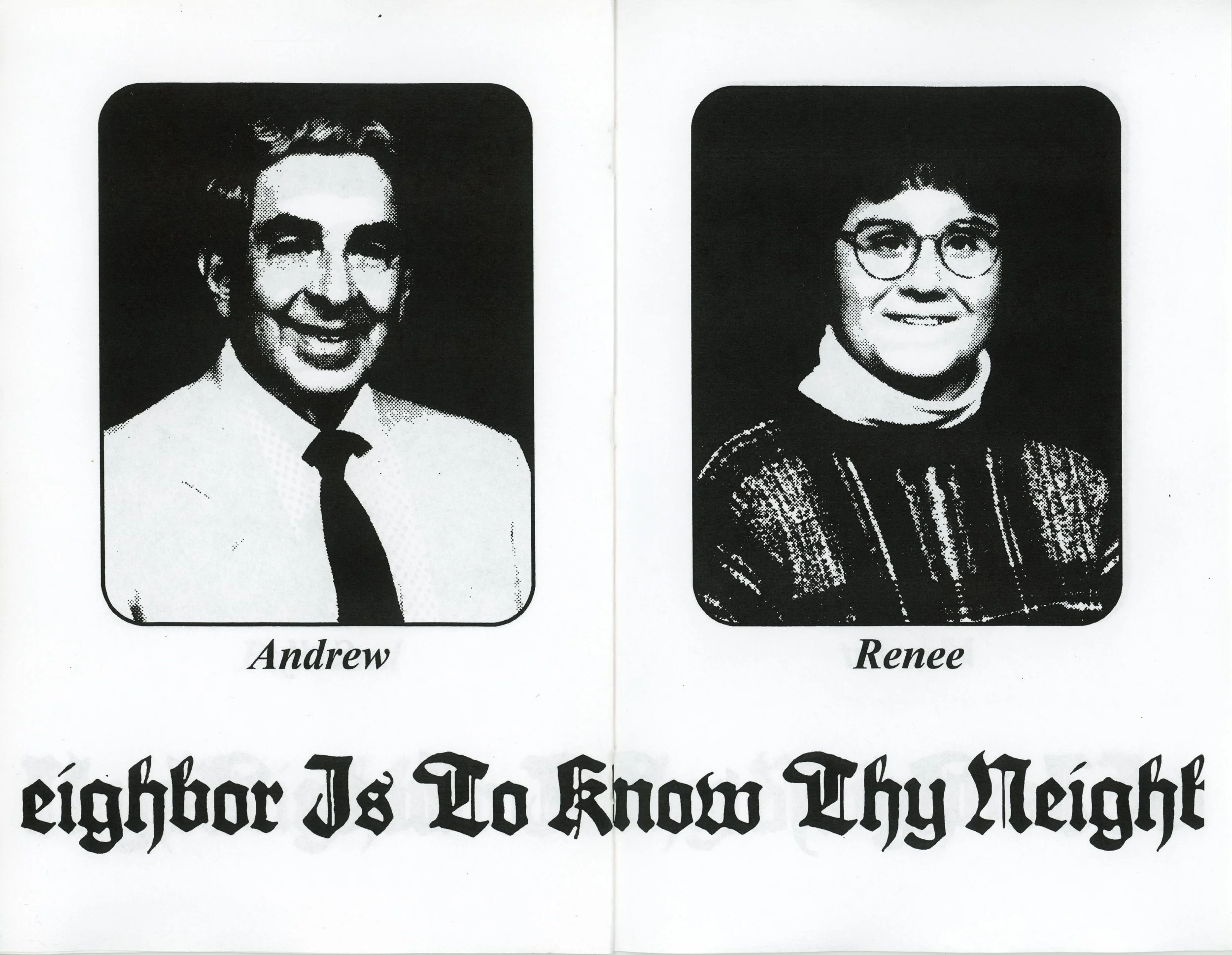 Hunter McArthur, Supplemental Zine for 𝘗𝘢𝘳𝘪𝘴𝘩𝘪𝘰𝘯𝘦𝘳𝘴 (𝘛𝘰 𝘒𝘯𝘰𝘸 𝘛𝘩𝘺 𝘕𝘦𝘪𝘨𝘩𝘣𝘰𝘳), 2024, Xerox printed zine