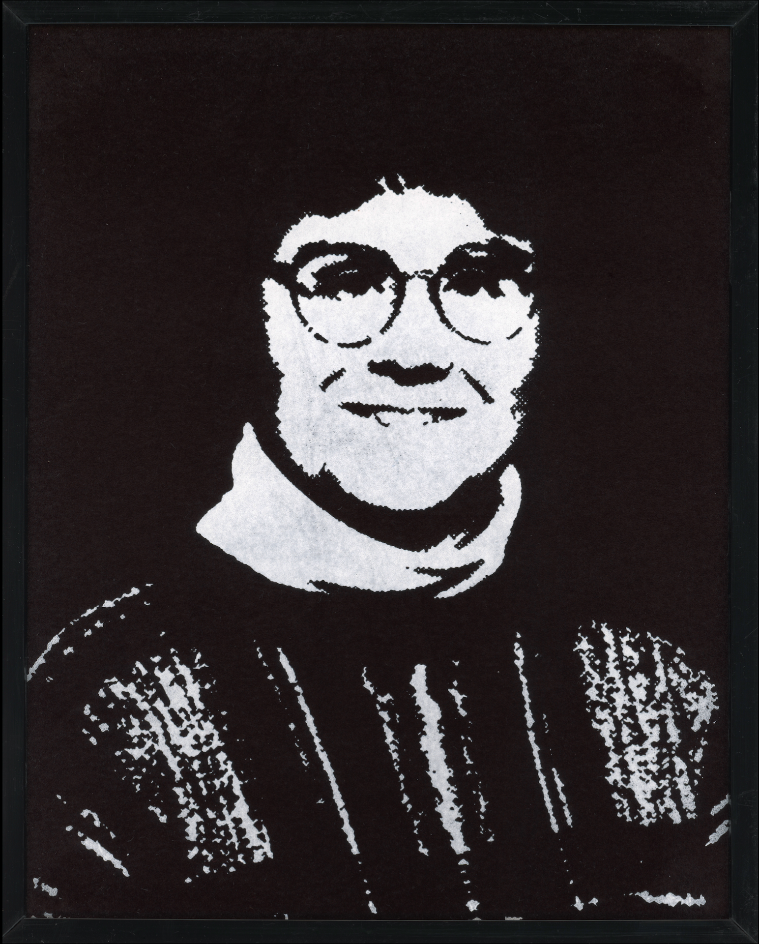 Hunter McArthur, 𝘙𝘦𝘯𝘦𝘦 from 𝘗𝘢𝘳𝘪𝘴𝘩𝘪𝘰𝘯𝘦𝘳𝘴 (𝘛𝘰 𝘒𝘯𝘰𝘸 𝘛𝘩𝘺 𝘕𝘦𝘪𝘨𝘩𝘣𝘰𝘳), 2024, acrylic ink on faux velvet