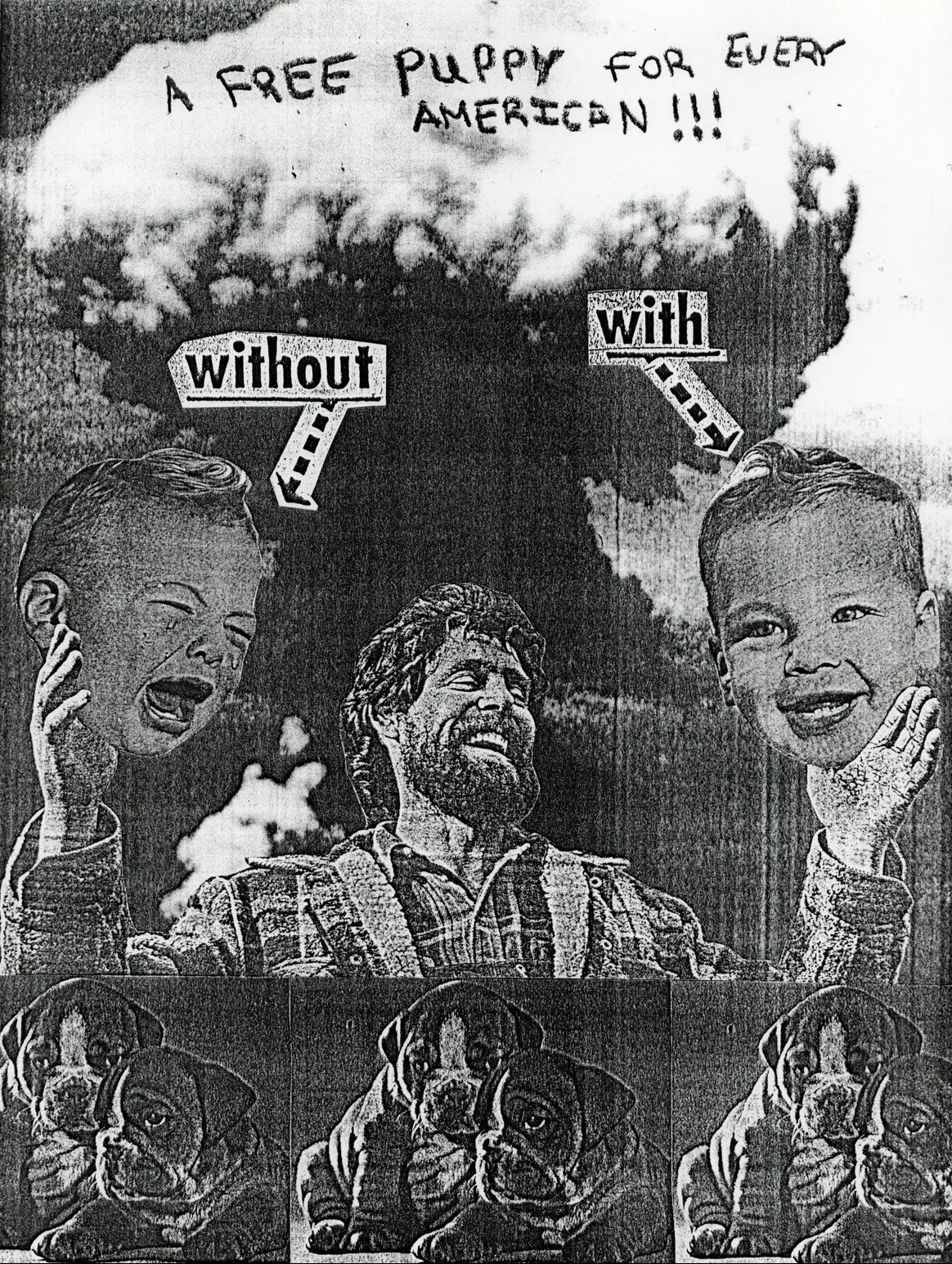 Hunter McArthur, 𝘜𝘯𝘵𝘪𝘵𝘭𝘦𝘥 (𝘈 𝘍𝘳𝘦𝘦 𝘗𝘶𝘱𝘱𝘺 𝘧𝘰𝘳 𝘌𝘷𝘦𝘳𝘺 𝘈𝘮𝘦𝘳𝘪𝘤𝘢𝘯!!!), 2025, Xerox Print Collage