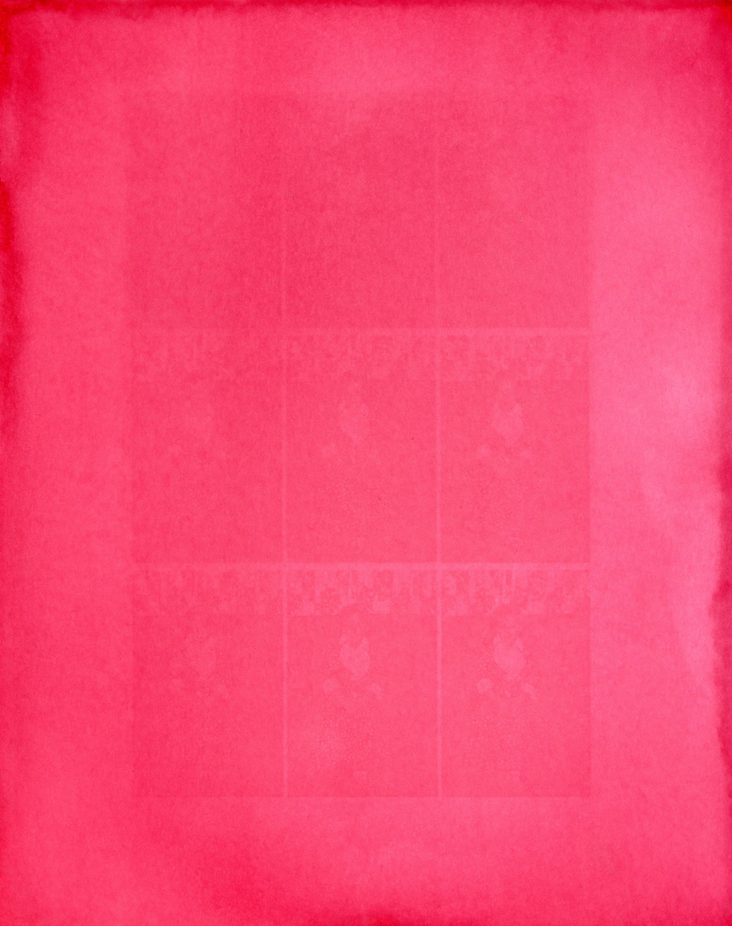 Beetroot anthotype test sheet; 3 hrs-27 hrs under 300-watt UV exposure unit; see time sheet for exact times