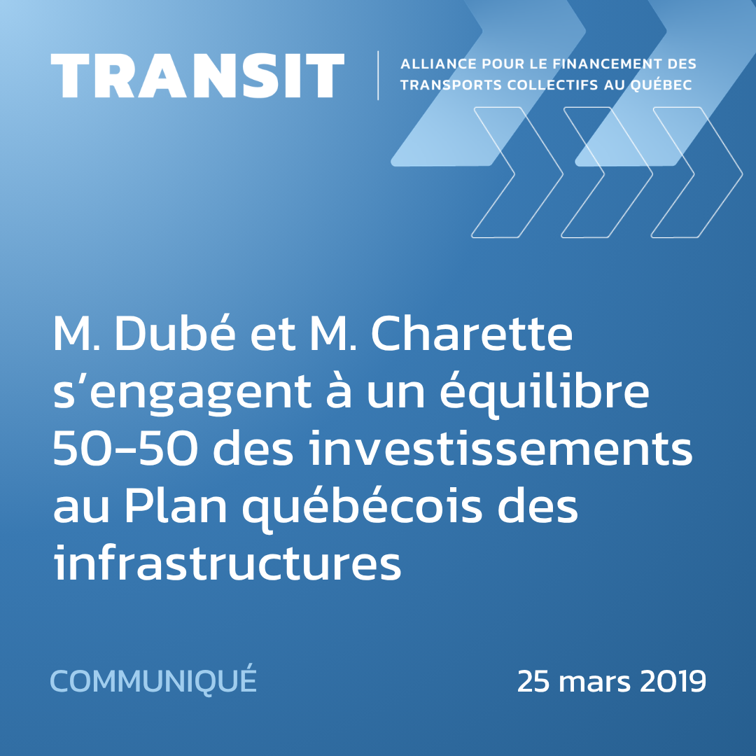 M. Dubé et M. Charette s’engagent à un équilibre 50-50 des investissements au Plan québécois des infrastructures