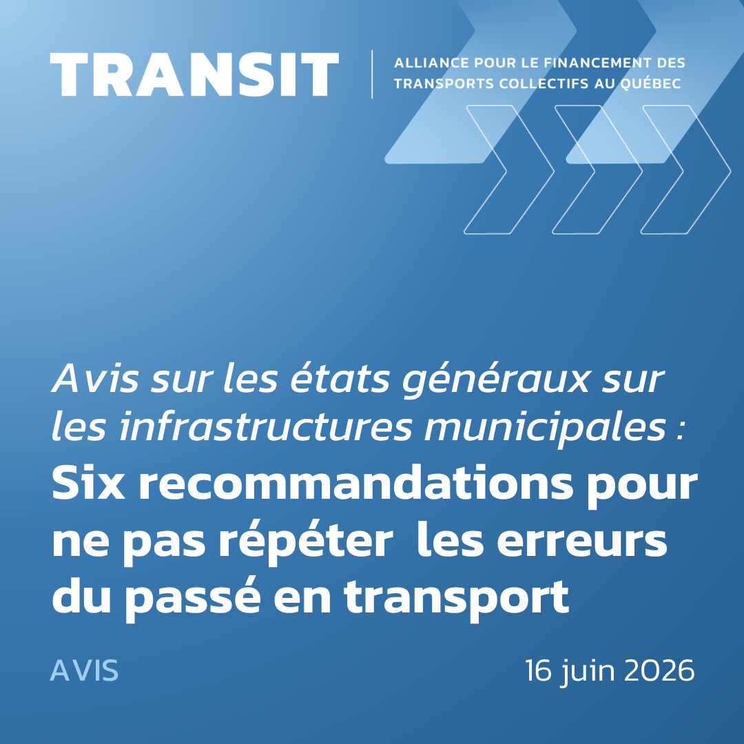Avis sur les états généraux sur le financement des infrastructures municipales
