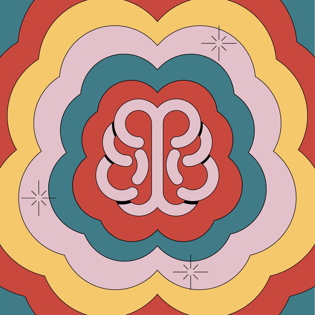 Colorful retro abstract pattern with wavy layers and sparkles