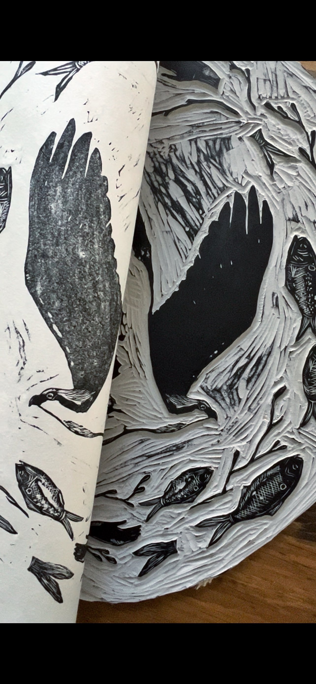 Peeling printed paper off of lino block