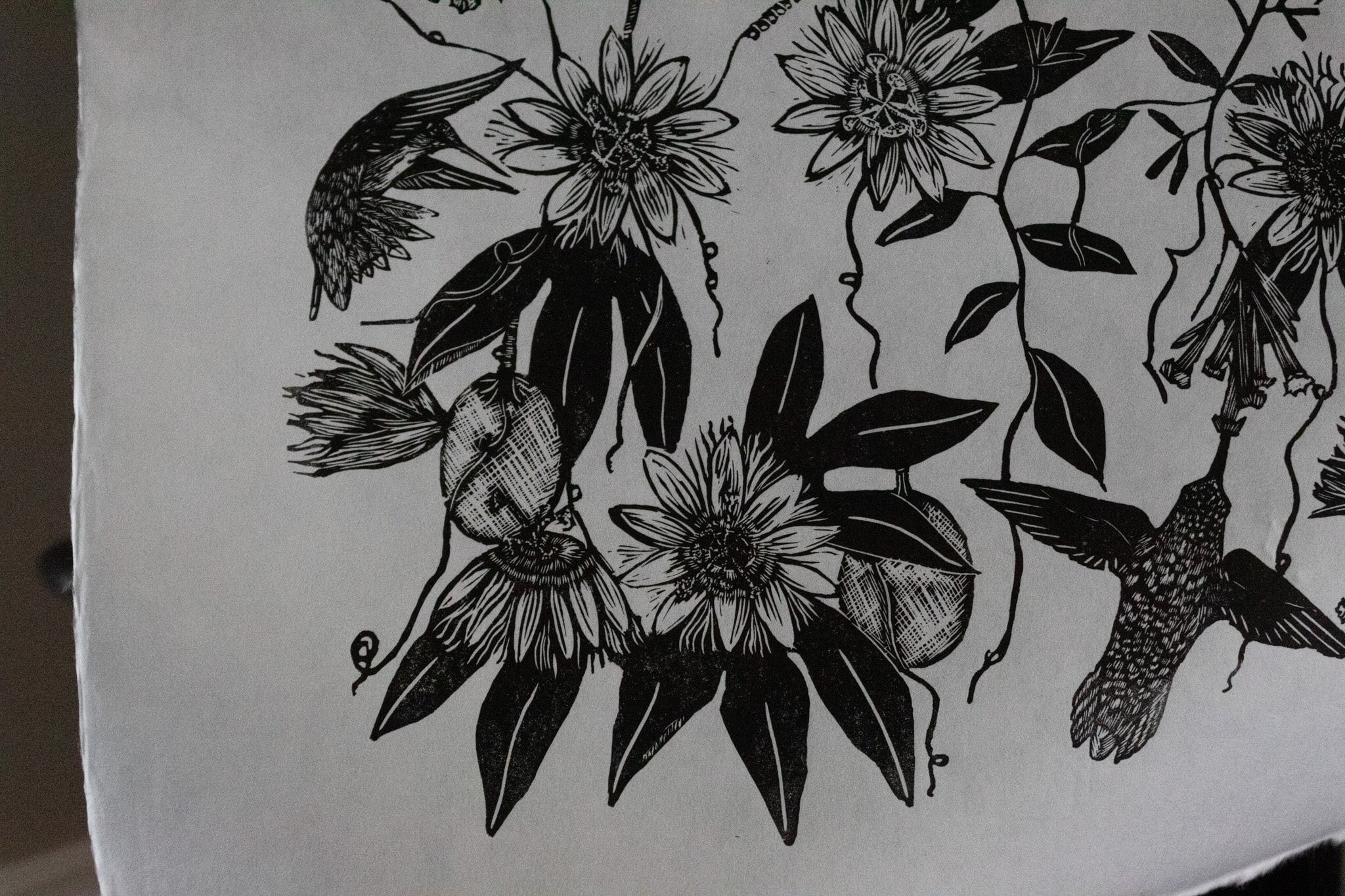 hummingbird and passionflower print
