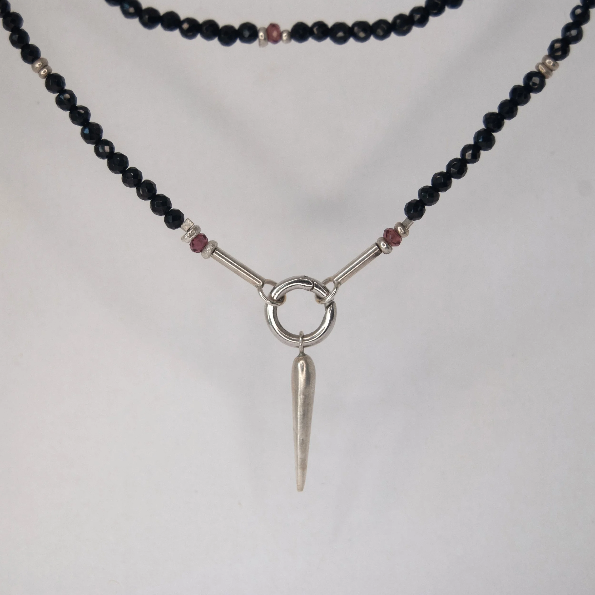 Black Spinel and Garnet Charm Necklace