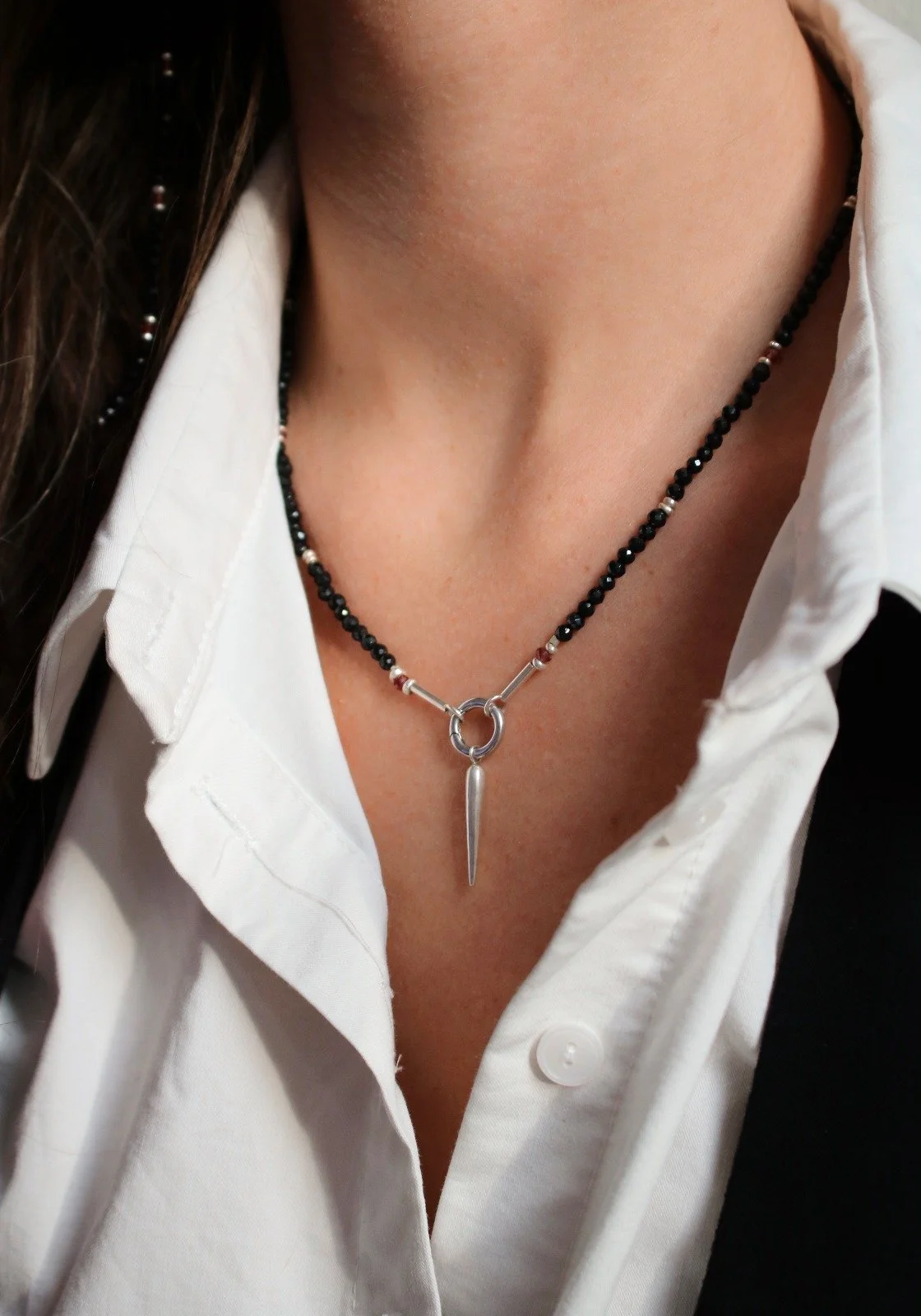 Black Spinel and Garnet Charm Necklace