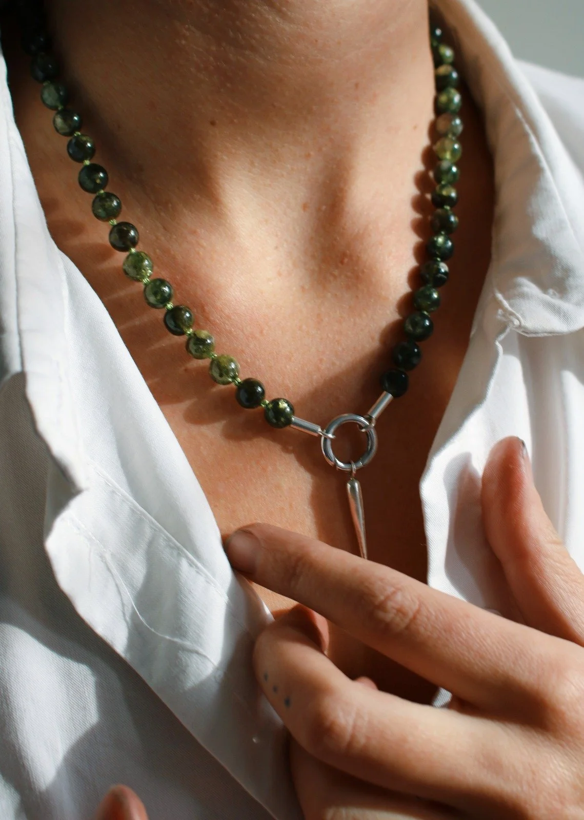 Green Mica Tourmaline Charm Necklace
