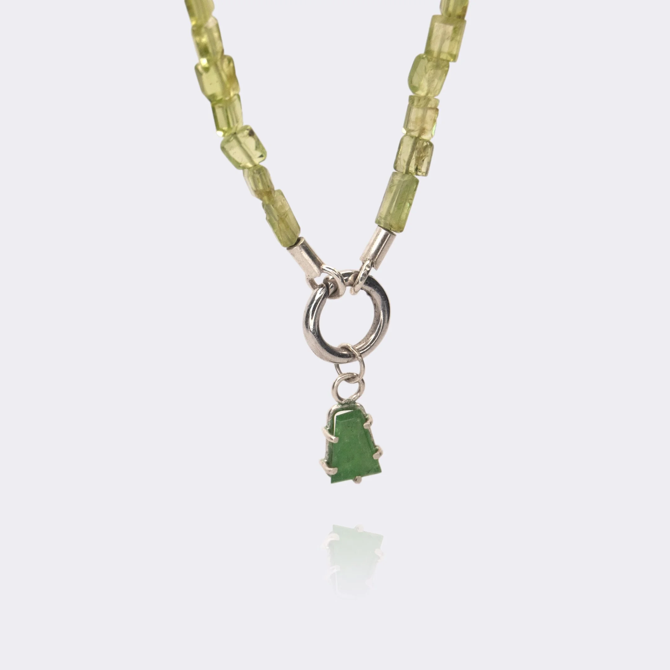 Pebble Peridot and Green Garnet Charm Necklace