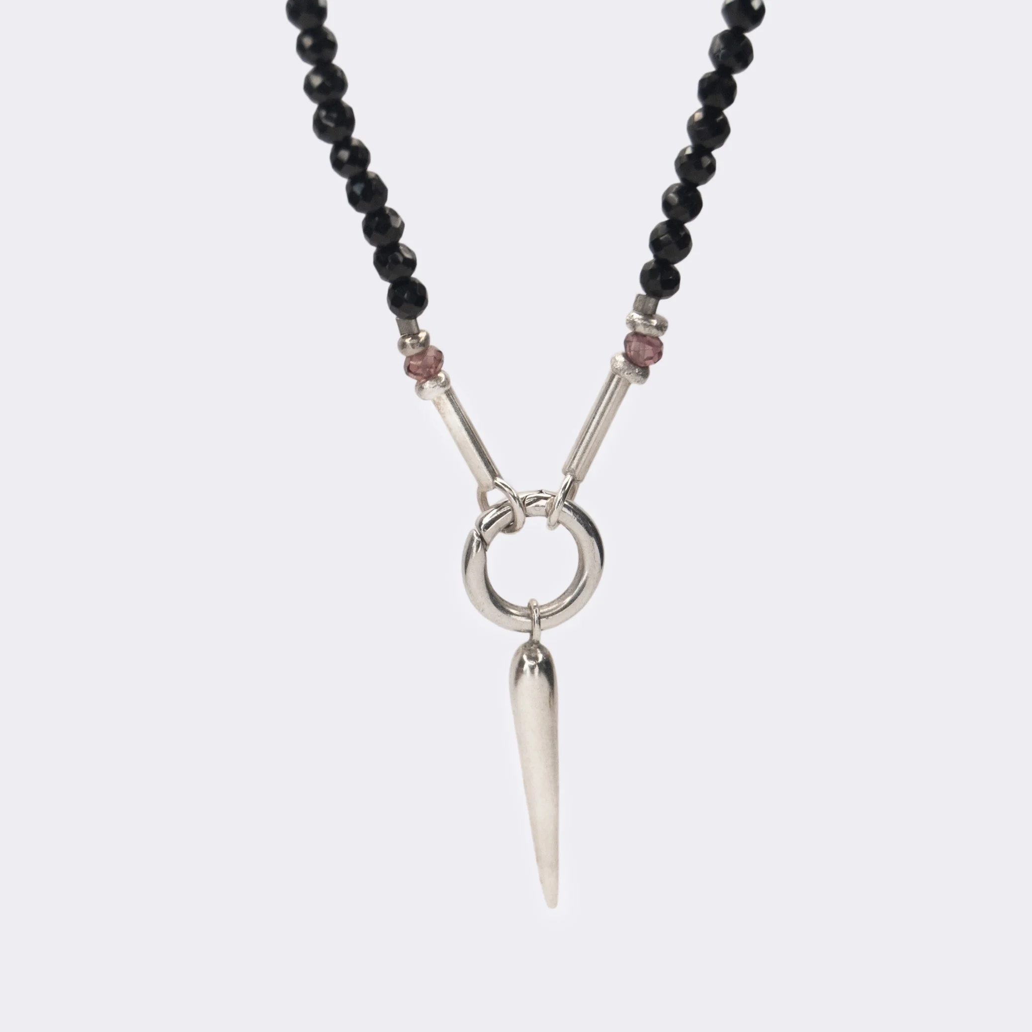 Black Spinel and Garnet Charm Necklace