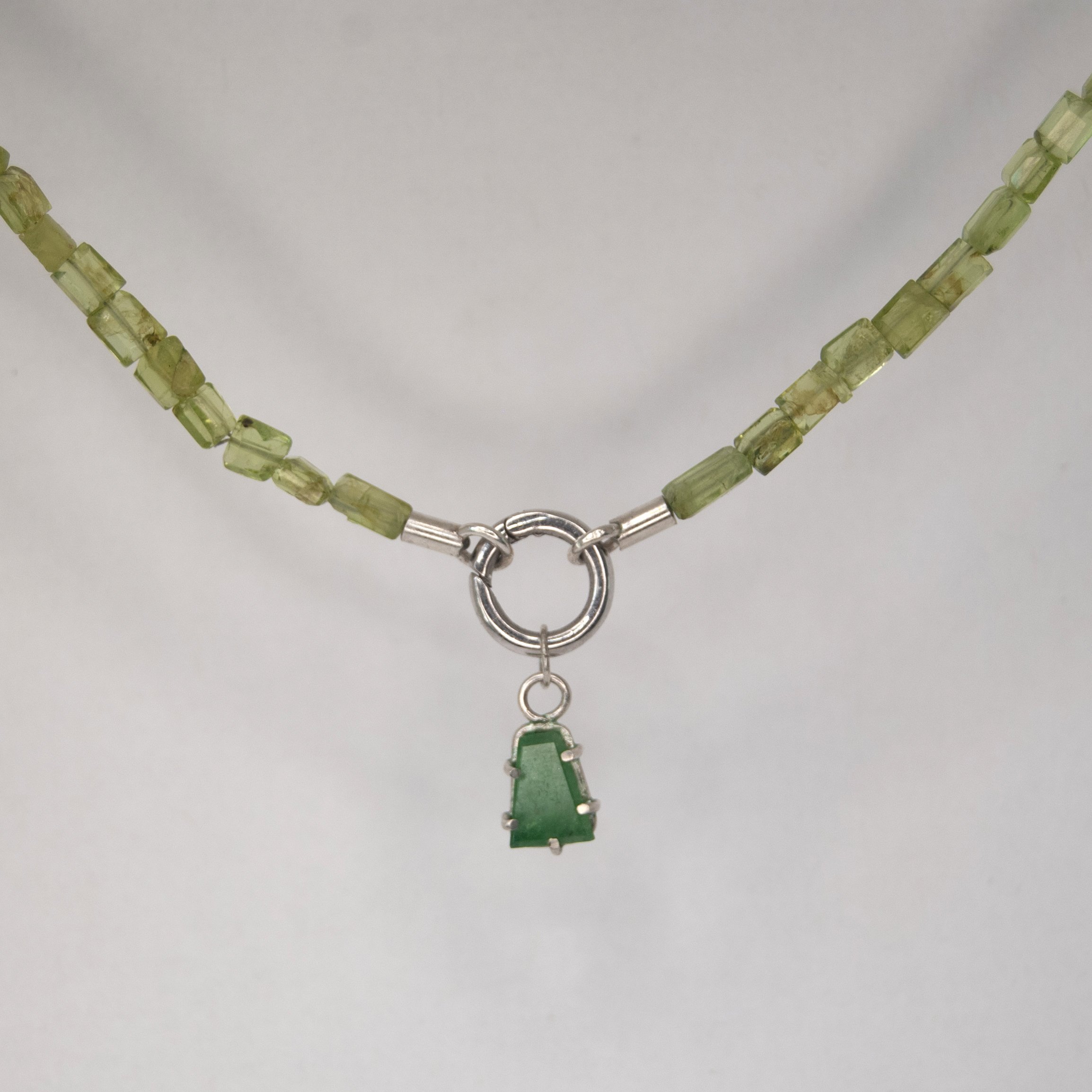 Pebble Peridot and Green Garnet Charm Necklace