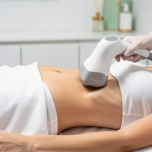 Woman receiving body contouring treatment at Elevated Laser & Wellness in Collingwood, Ontario.