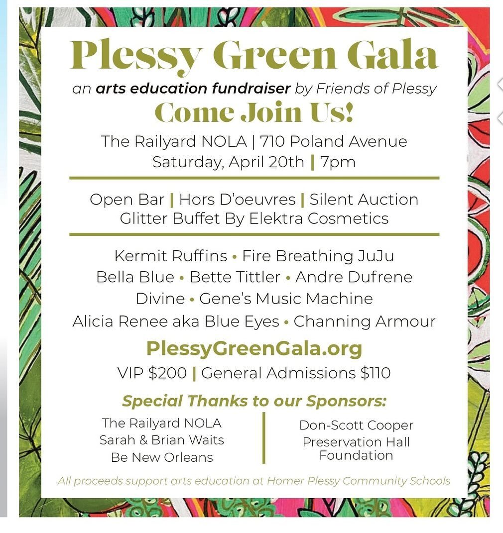 Your Green Gala ticket gets you into this all-inclusive party with an incredible lineup of performers while also directly supporting free arts education for 700 kids in New Orleans. That&rsquo;s what we call win-win!  Go to the link in our bio or Ple