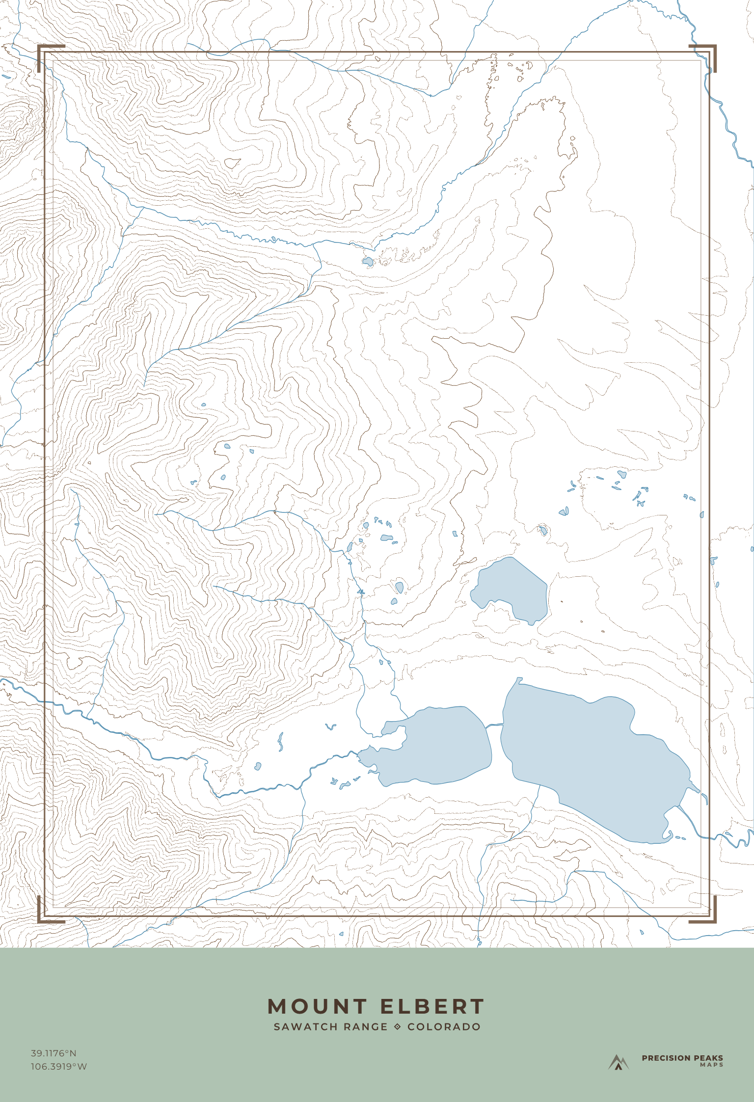 Mount Elbert Terrain Edition topographic print in the Ranger Quadrangle color style