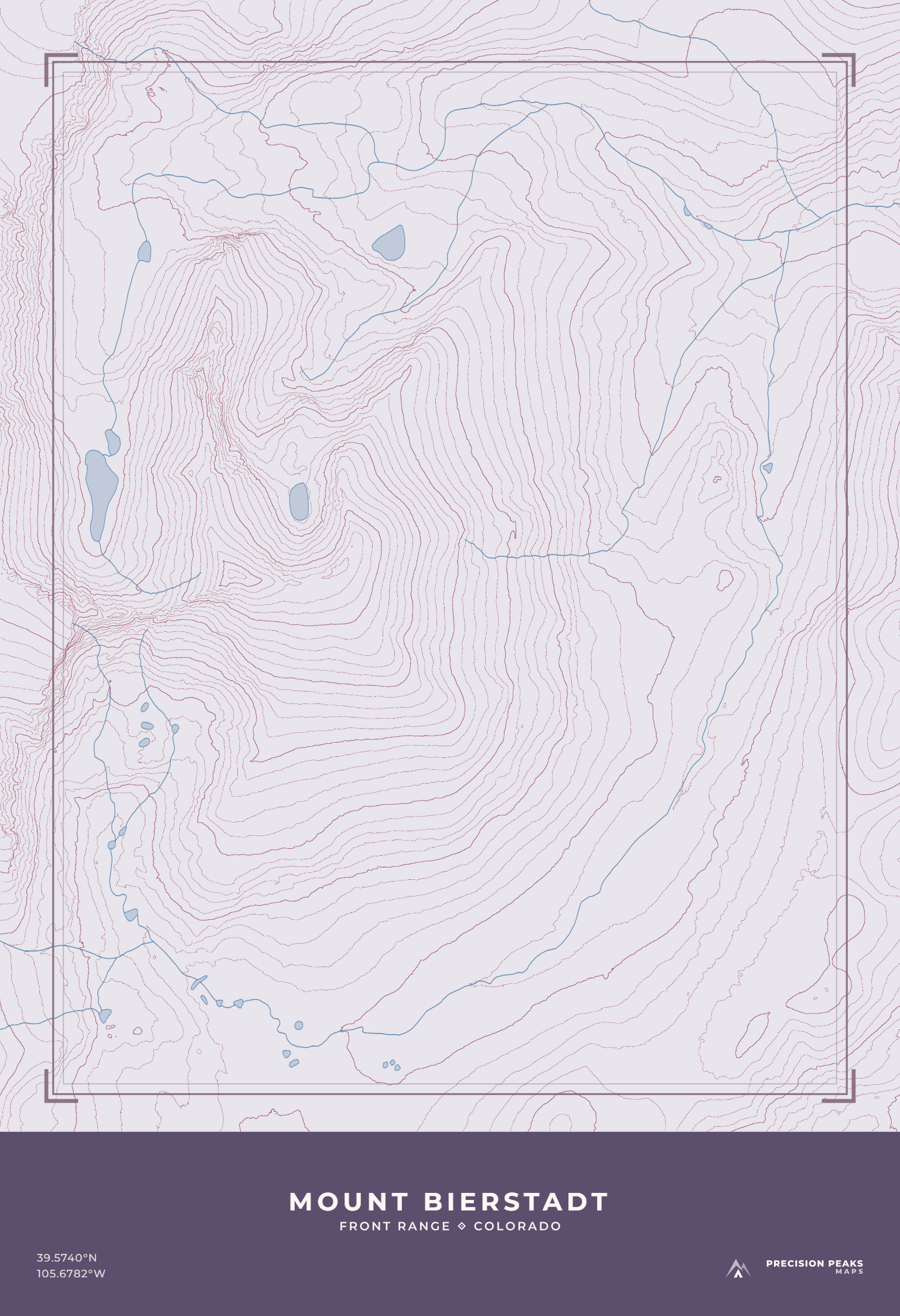 Mount Bierstadt topographic print in the Winter Alpenglow color style