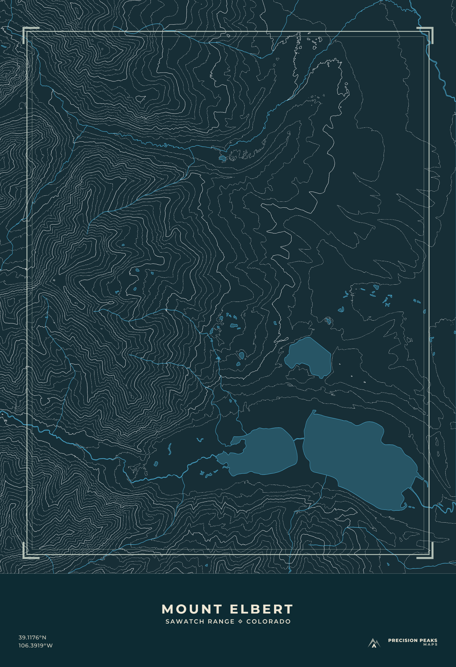 Mount Elbert Terrain Edition topographic print in the Night Traverse color style