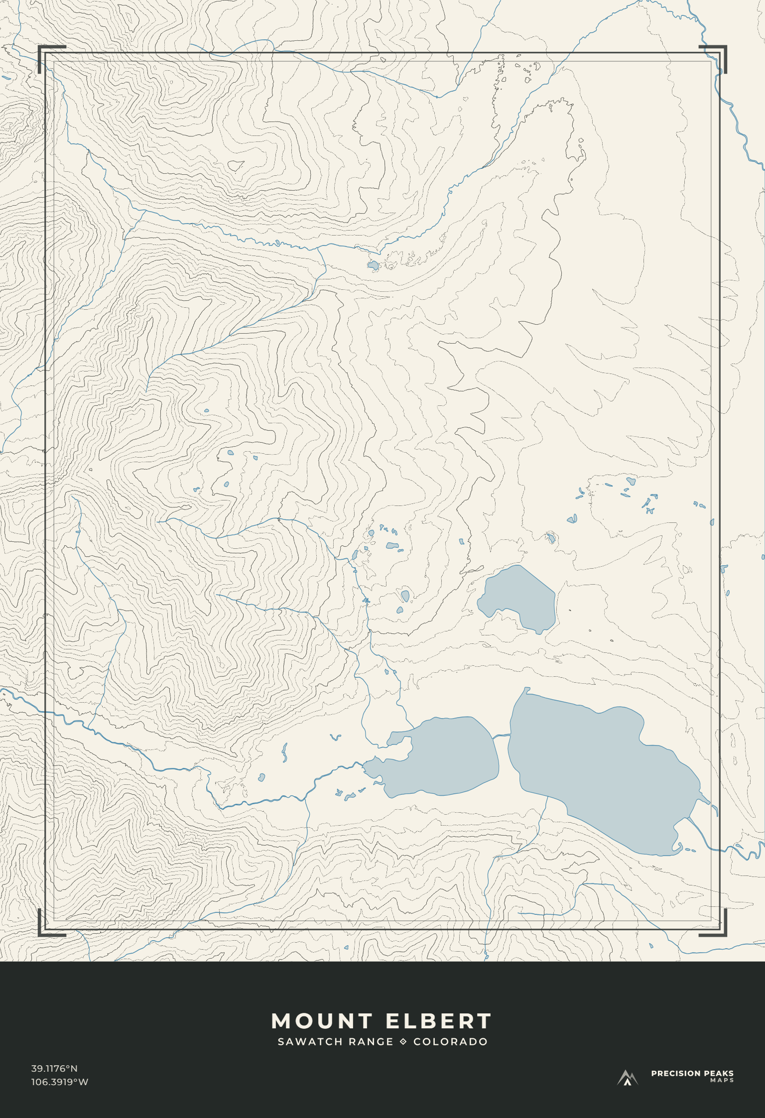 Mount Elbert Terrain Edition topographic print in the Swiss Survey color style