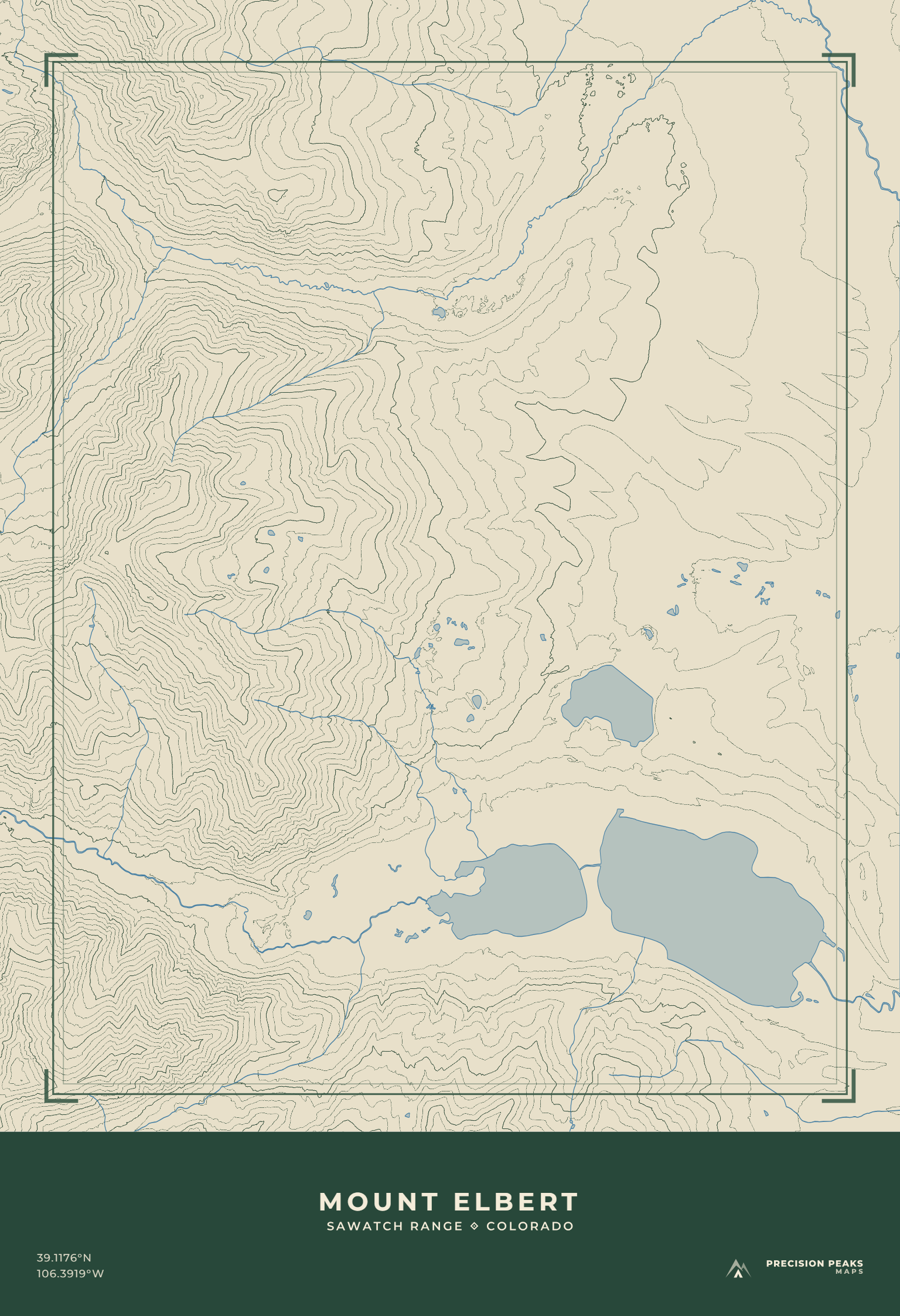 Mount Elbert Terrain Edition topographic print in the Survey Cream color style
