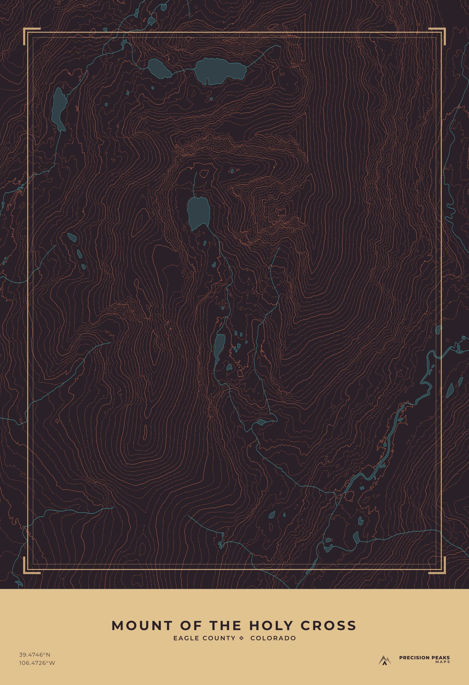 Mount of the Holy Cross topographic print in the High Desert Night color style