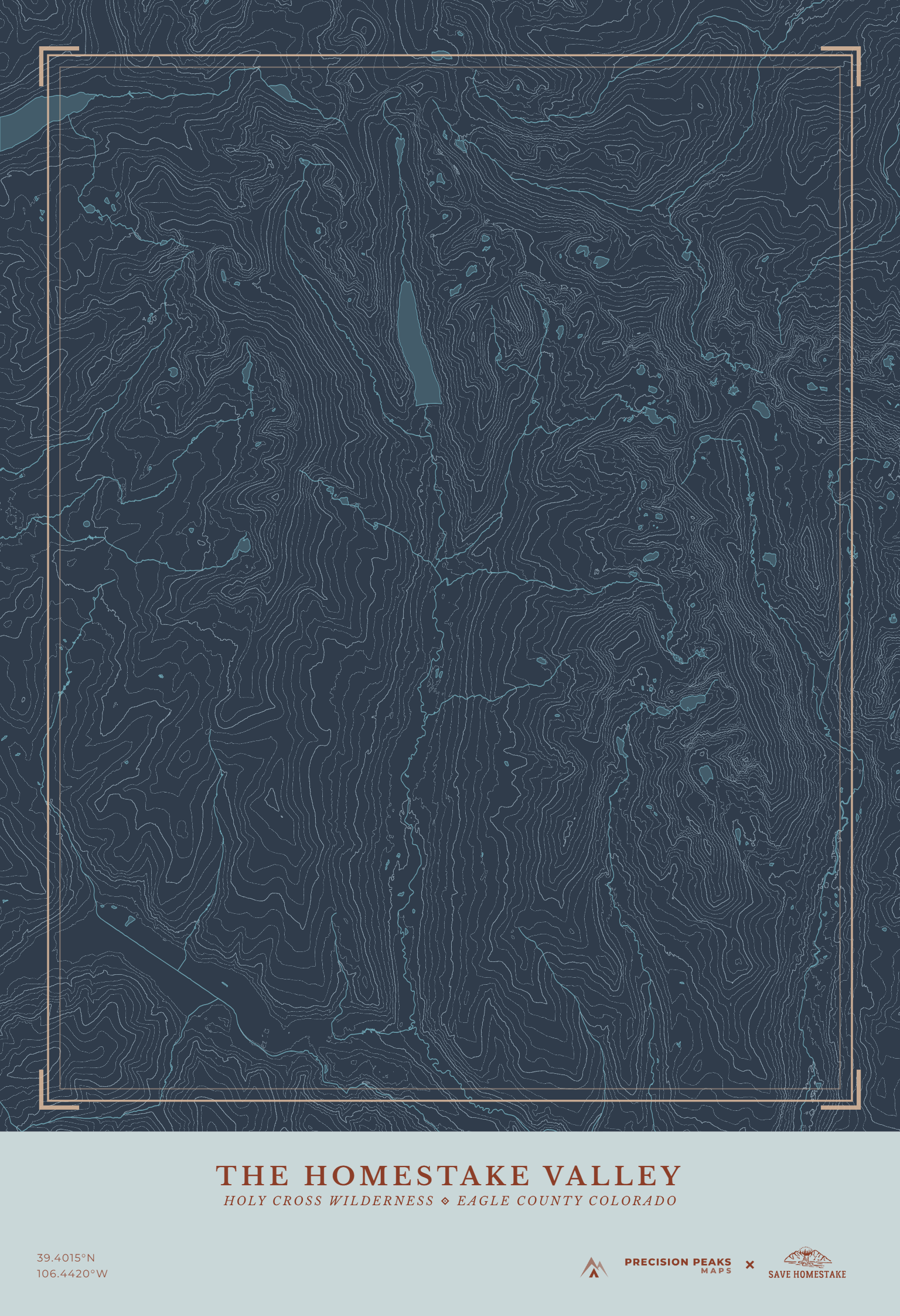 Homestake Valley topographic print in the Last Light color style