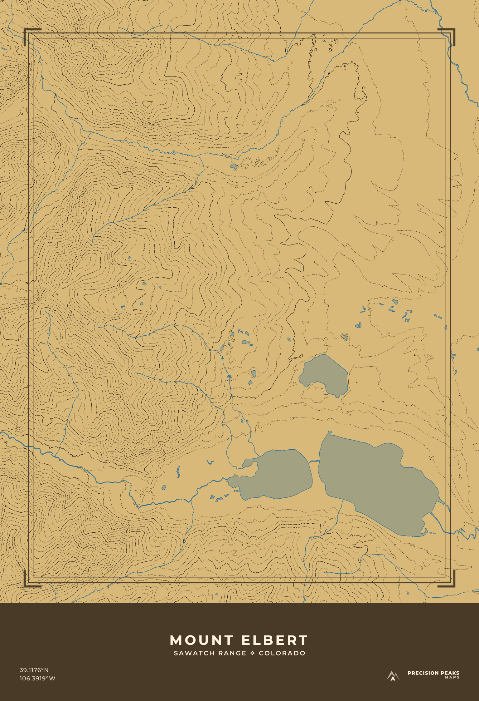 Mount Elbert Terrain Edition topographic print in the Bristlecone color style