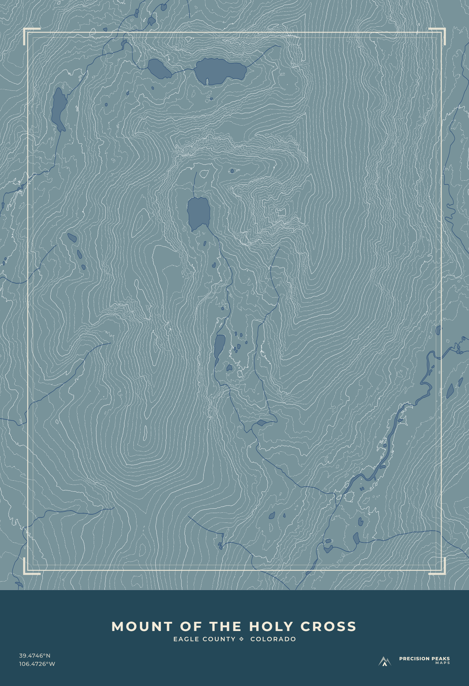 Mount of the Holy Cross topographic print in the Alpine Mist color style