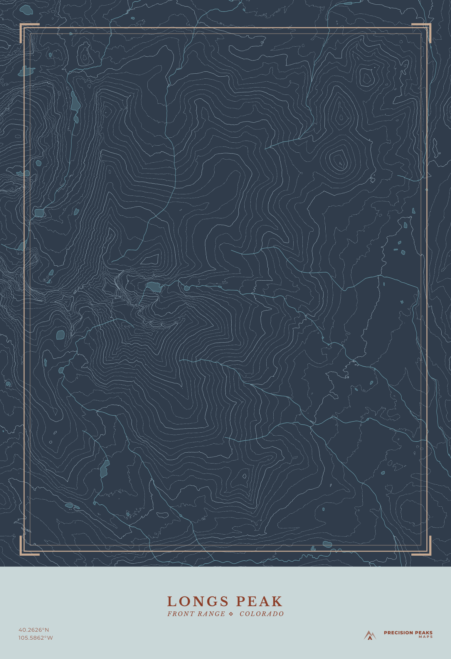 Longs Peak topographic print in the Last Light color style