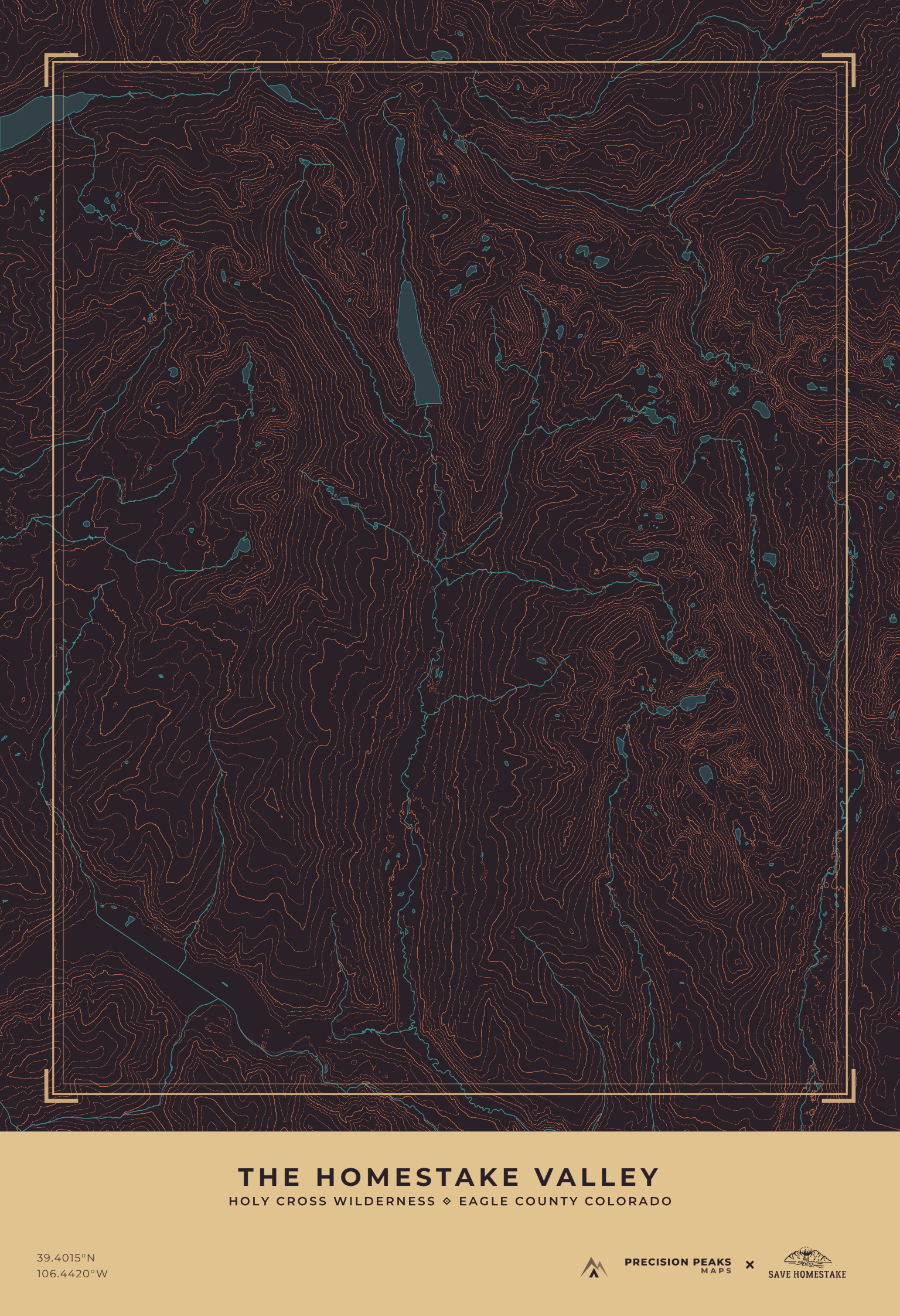 Homestake Valley topographic print in the High Desert Night color style