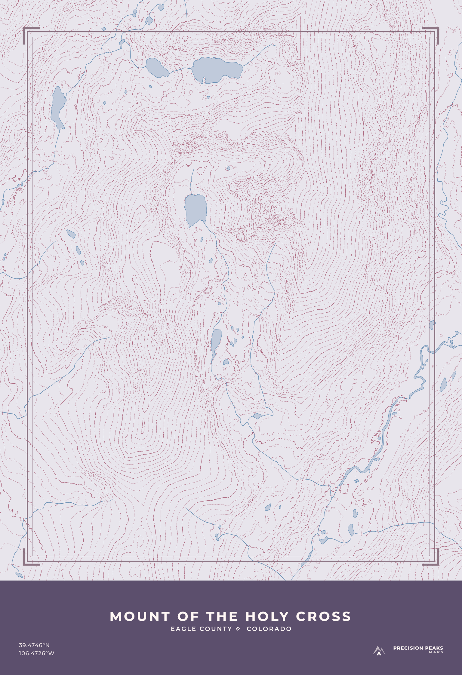 Mount of the Holy Cross topographic print in the Winter Alpenglow color style