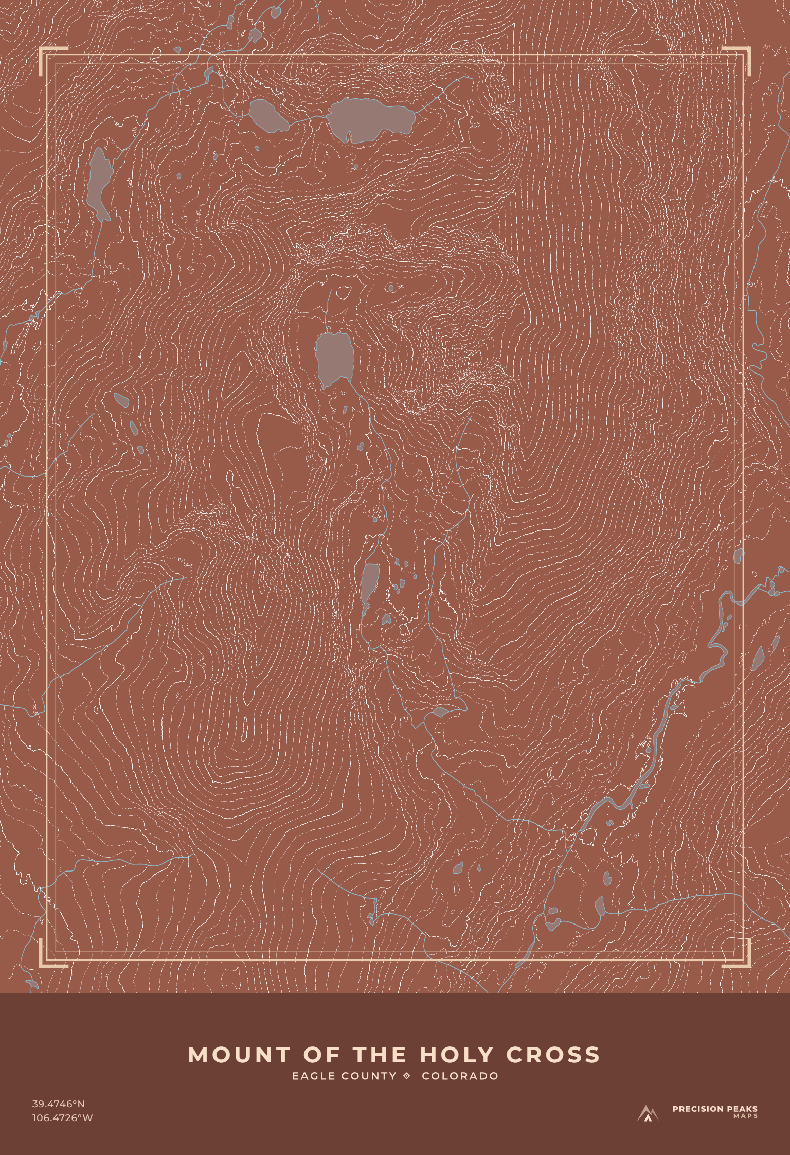 Mount of the Holy Cross topographic print in the Canyon Clay color style