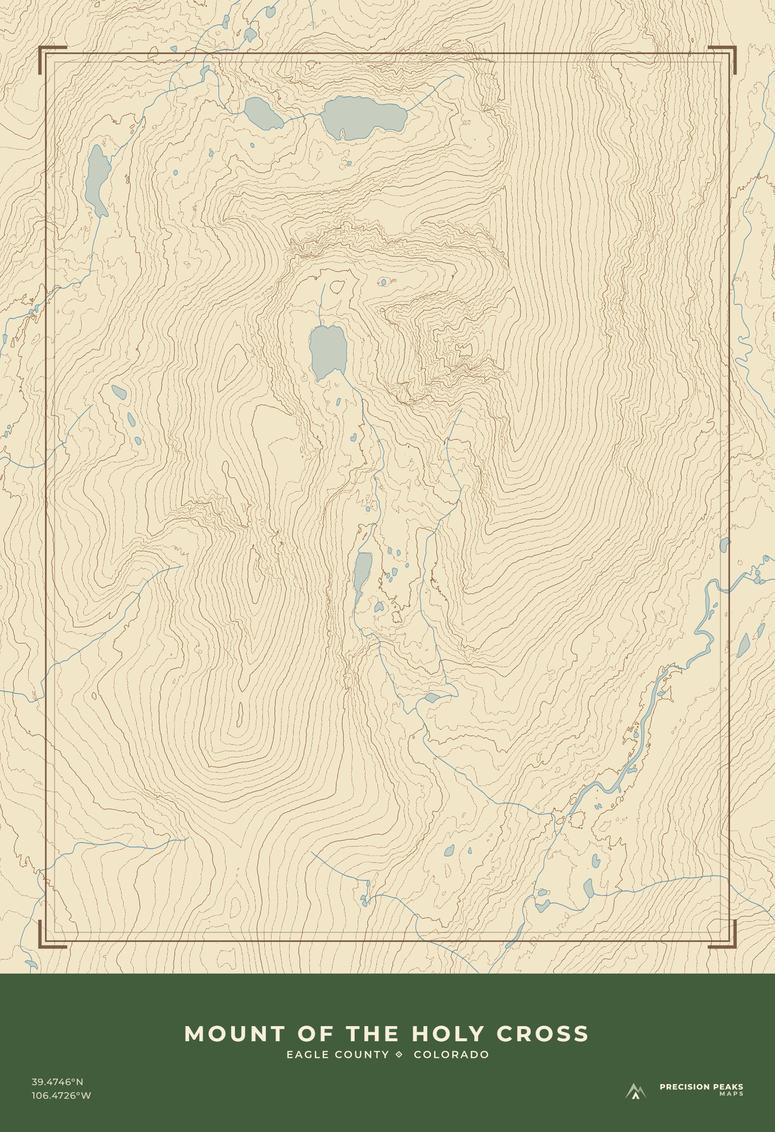 Mount of the Holy Cross topographic print in the USGS Heritage color style