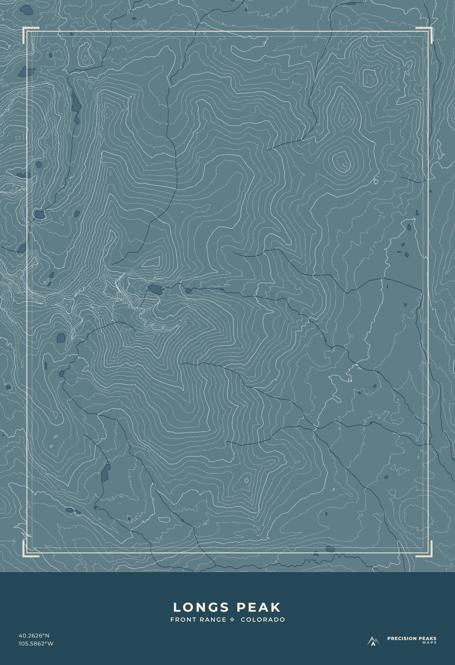 Longs Peak topographic print in the Alpine Mist color style